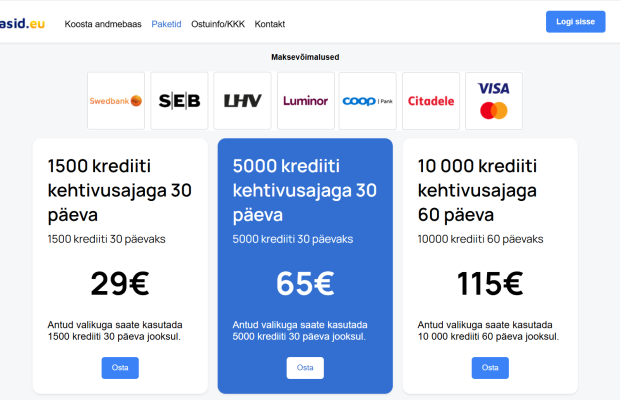 Müüa toimiv B2B digiteenus / veebiplatvorm – infobaasid.eu