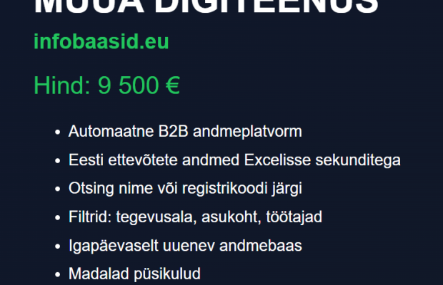 Müüa toimiv B2B digiteenus / veebiplatvorm – infobaasid.eu