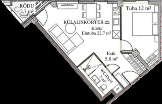 Müüa korter, 2 tuba, Lai tn 15a, Kesklinn, Pärnu linn, Pärnu