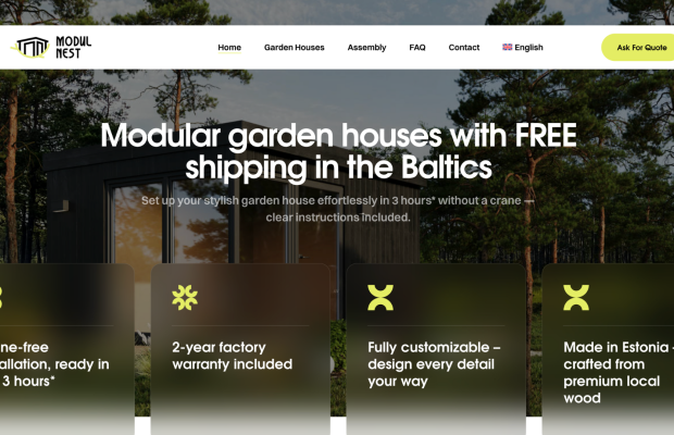 Müüa aia-, moodul- või saunamajade müügiks sobilik bränd MODULNEST (paku hind)